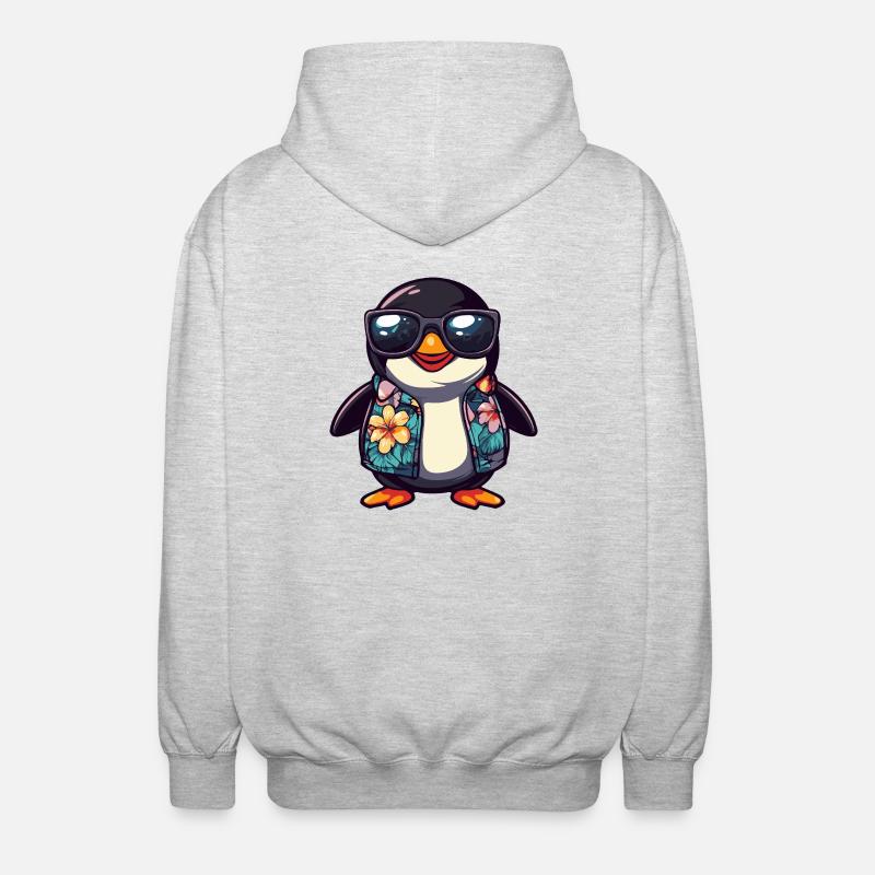 Pinguin Comic Urlaub - Unisex Kapuzenjacke - Hellgrau meliert
