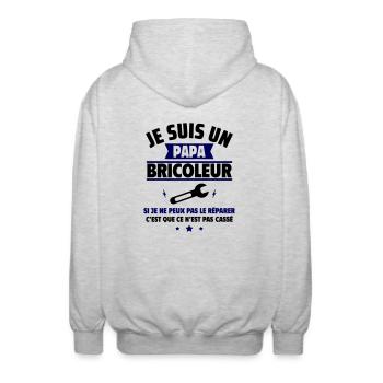 Je suis un papa bricoleur, Cadeau fête des pères - Veste à capuche unisexe - gris clair chiné - Dos - AI Model Male 185 light (185cm)