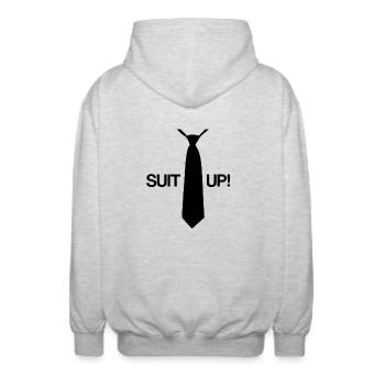 Suit Up! Anzug - Krawatte - Unisex Kapuzenjacke - Hellgrau meliert - Hinten - AI Model Male 185 light (185cm)