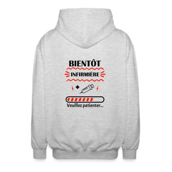 Bientôt Infirmière pour futures infirmière - Veste à capuche unisexe - gris clair chiné - Dos - AI Model Male 185 light (185cm)