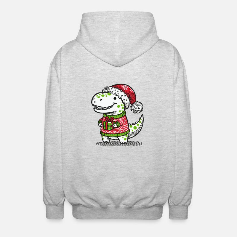 Weihnachts-T-Rex mit Geschenk - Unisex Kapuzenjacke - Hellgrau meliert