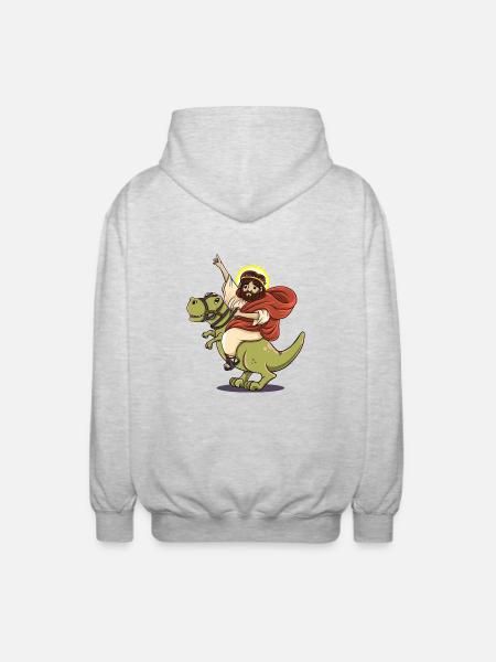 Dinosaurier Jesus lustig T-Rex Geschenk Geburt - Unisex Kapuzenjacke - Hellgrau meliert