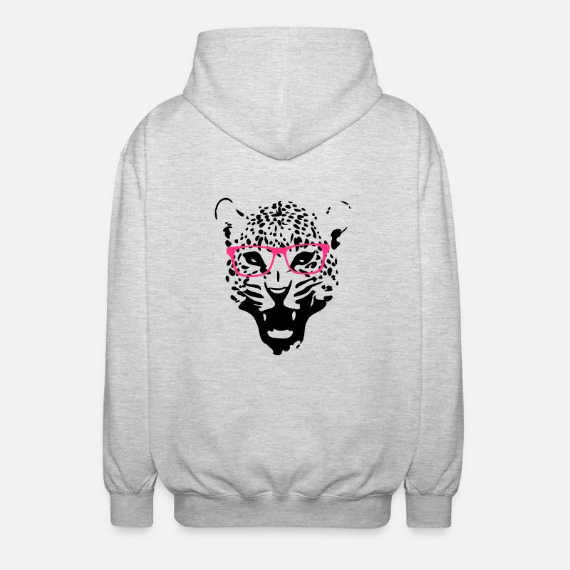 Leopard Nerd Brille 2c - Unisex Kapuzenjacke - Hellgrau meliert