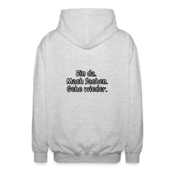 lustiges Spruch T-shirt – Dein Statement-Shirt - Unisex Kapuzenjacke - Hellgrau meliert - Hinten - AI Model Male 185 light (185cm)