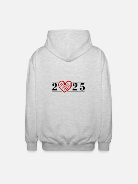 2025 Herz - Unisex Kapuzenjacke - Hellgrau meliert