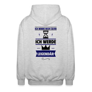 Originelles Geburtstagsgeschenk:Ich werde legendär - Unisex Kapuzenjacke - Hellgrau meliert - Hinten - AI Model Male 185 light (185cm)