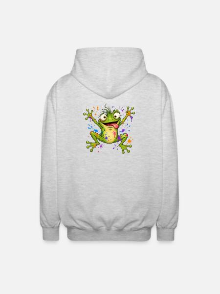 Frecher Frosch mit Farbklecksen - Unisex Kapuzenjacke - Hellgrau meliert