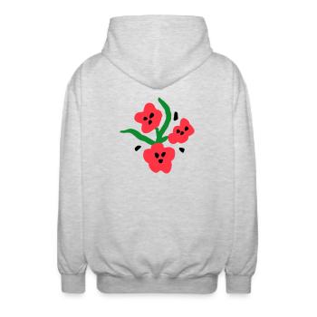 Lebhaftes Blumen-T-Shirt - Unisex Kapuzenjacke - Hellgrau meliert - Hinten - AI Model Male 185 light (185cm)