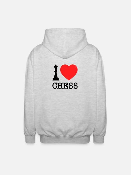 Échecs I Love Chess Black Dame J’aime Les échecs - Veste à capuche unisexe - gris clair chiné