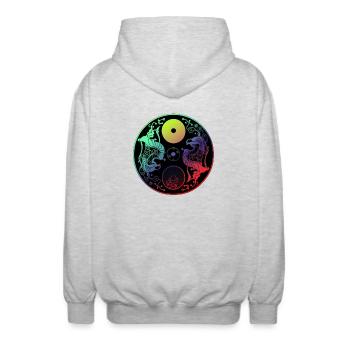 Yin Yang - Unisex Kapuzenjacke - Hellgrau meliert - Hinten - AI Model Male 185 light (185cm)