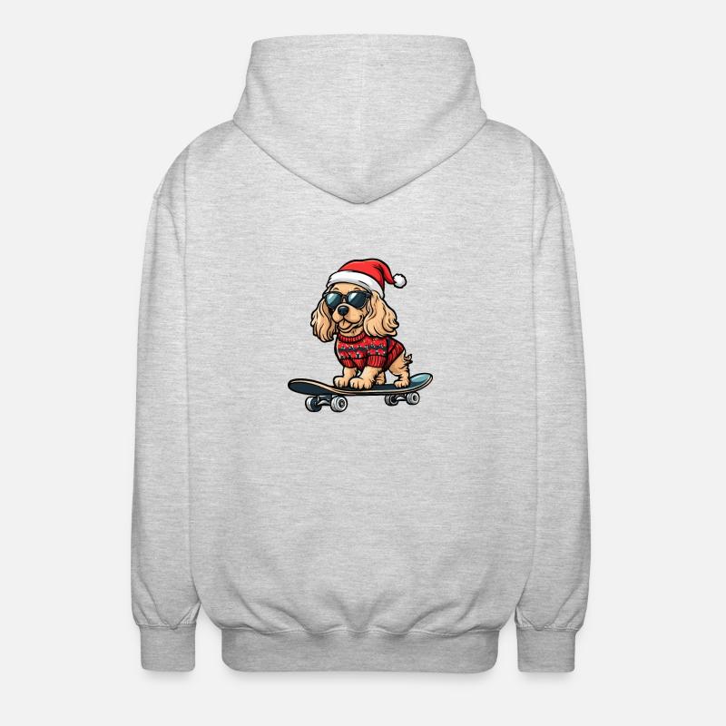 Cocker Spaniel Chien Noël Skateboard - Veste à capuche unisexe - gris clair chiné