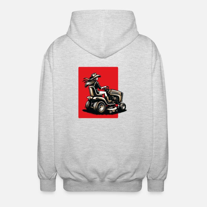 Frau auf Rasentraktor - Unisex Kapuzenjacke - Hellgrau meliert