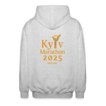 Marathon de Kiev – 2025 – Ukraine - Veste à capuche unisexe - gris clair chiné - Dos - AI Model Male 185 light (185cm)