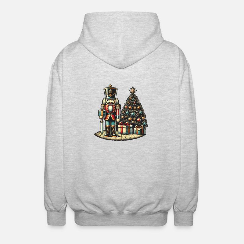Nutcracker and Christmas Tree Art - Unisex Hooded Jacket - light heather grey