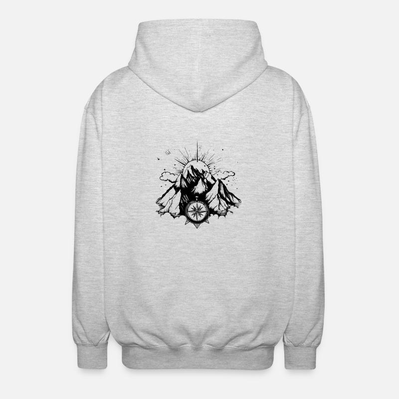 Berge Kompass Symbol - Unisex Kapuzenjacke - Hellgrau meliert