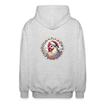 Coq de Noël avec des guirlandes lumineuses - Veste à capuche unisexe - gris clair chiné - Dos - AI Model Male 185 light (185cm)