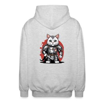 Cat Ritter Knight Katze Geschenk Mittelalter - Unisex Kapuzenjacke - Hellgrau meliert - Hinten - AI Model Male 185 light (185cm)