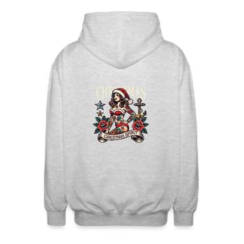 Christmas Spirit Streetwear Tattoo Ästhetik - Unisex Kapuzenjacke - Hellgrau meliert - Hinten - AI Model Male 185 light (185cm)