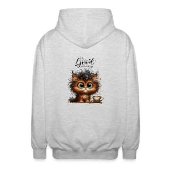 Chat Café Chaton Bureau Bonjour Collègue - Veste à capuche unisexe - gris clair chiné - Dos - AI Model Male 185 light (185cm)