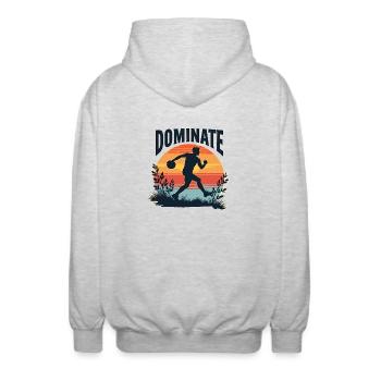 Dominate or Drown – Sporty motif for athletes - Unisex Hooded Jacket - light heather grey - Back - AI Model Male 185 light (185cm)