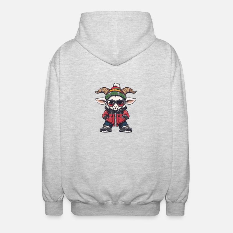 Bergziege Ziege Cool Comic - Unisex Kapuzenjacke - Hellgrau meliert