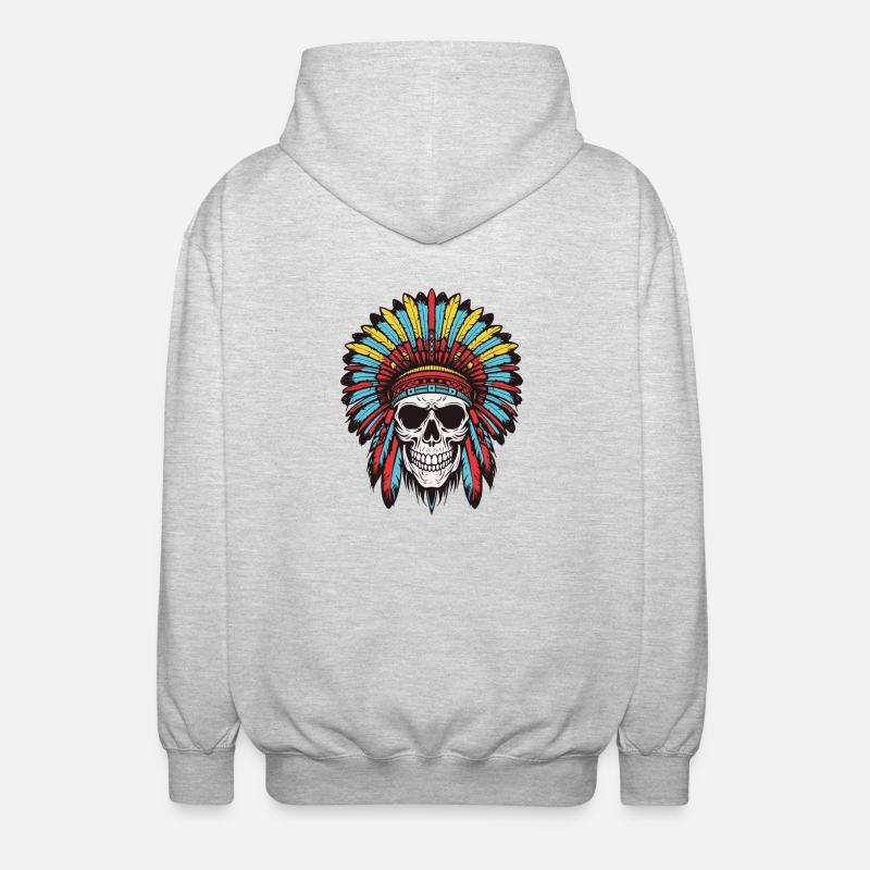 Apache Indianer Häuptling Totenkopf - Unisex Kapuzenjacke - Hellgrau meliert