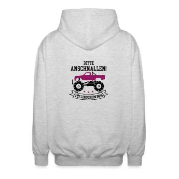 Bitte Anschnallen Auto Führerschein 2025 Bestanden - Unisex Kapuzenjacke - Hellgrau meliert - Hinten - AI Model Male 185 light (185cm)