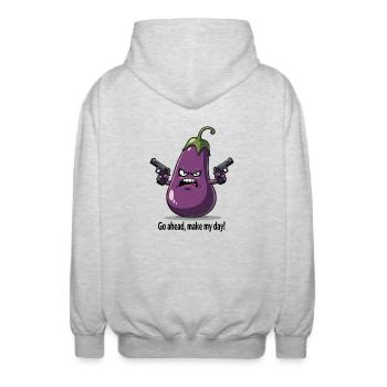 Badass Aubergine – Go Ahead, Make My Day - Unisex Kapuzenjacke - Hellgrau meliert - Hinten - AI Model Male 185 light (185cm)