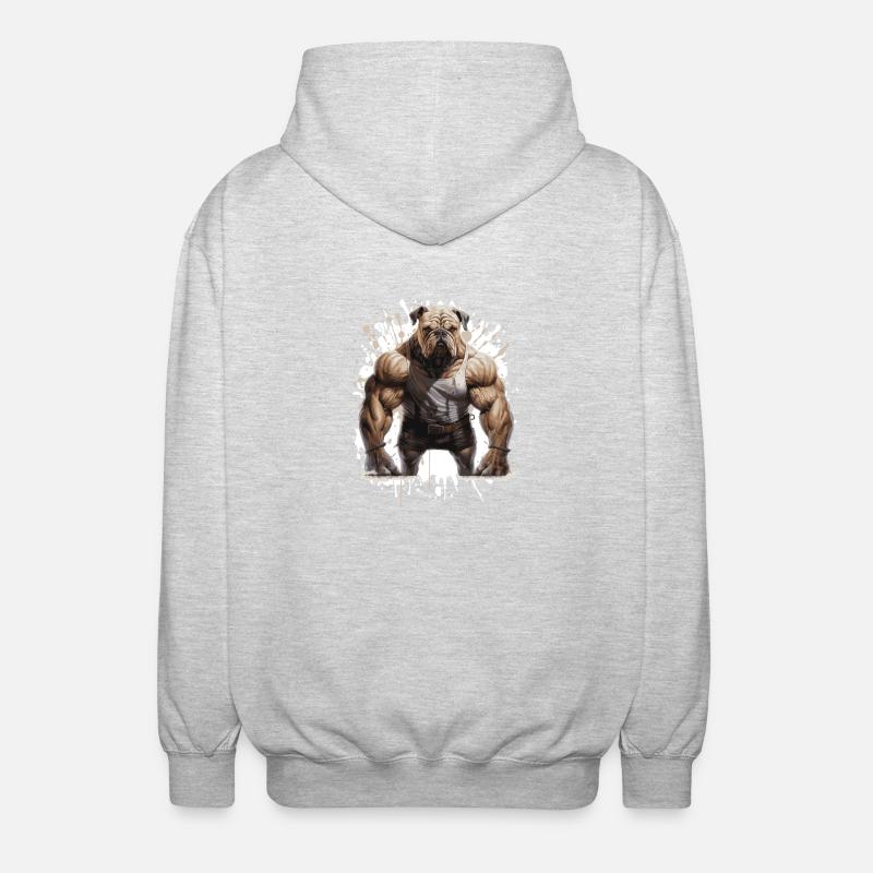 Bulldog Chien Muscles Musculation - Veste à capuche unisexe - gris clair chiné