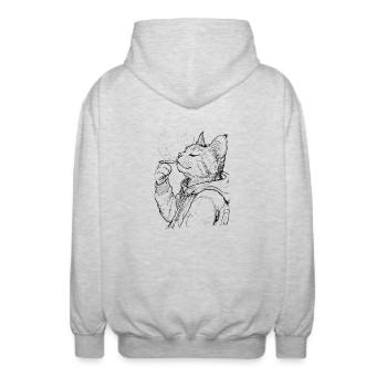 Chat avec articulation : Tigre domestique décontracté en sweat à capuche - Veste à capuche unisexe - gris clair chiné - Dos - AI Model Male 185 light (185cm)