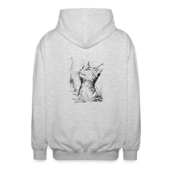 Cat with cannabis: House tiger enjoys joint - Unisex Hooded Jacket - light heather grey - Back - AI Model Male 185 light (185cm)