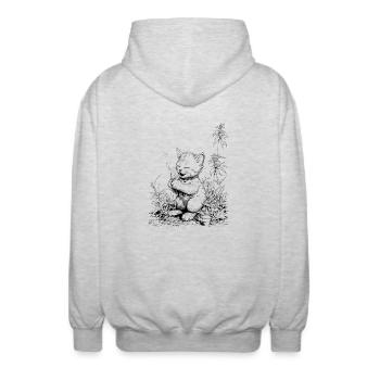 Kitten with joint Relaxed house tiger in the grass - Unisex Hooded Jacket - light heather grey - Back - AI Model Male 185 light (185cm)