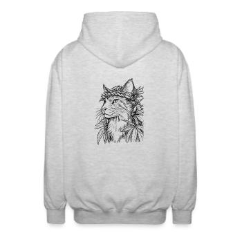 Cat with Hemp Wreath: Majestic House Tiger - Unisex Hooded Jacket - light heather grey - Back - AI Model Male 185 light (185cm)