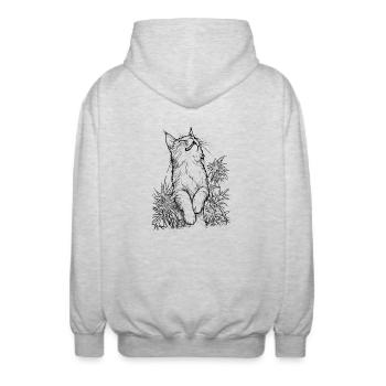 Cat in a frenzy: Happy house tiger in hemp - Unisex Hooded Jacket - light heather grey - Back - AI Model Male 185 light (185cm)