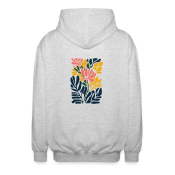 Art floral rétro : inspiré de Matisse - Veste à capuche unisexe - gris clair chiné - Dos - AI Model Male 185 light (185cm)