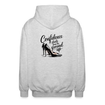 La confiance en soi commence dès les chaussures - Veste à capuche unisexe - gris clair chiné - Dos - AI Model Male 185 light (185cm)
