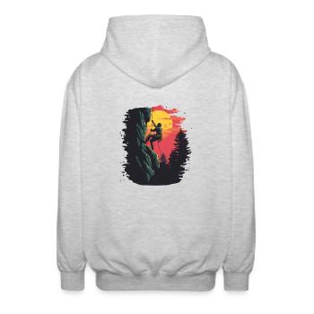 Freeclimbing in den Alpen: Amour am Fels bei Sonne - Unisex Kapuzenjacke - Hellgrau meliert - Hinten - AI Model Male 185 light (185cm)