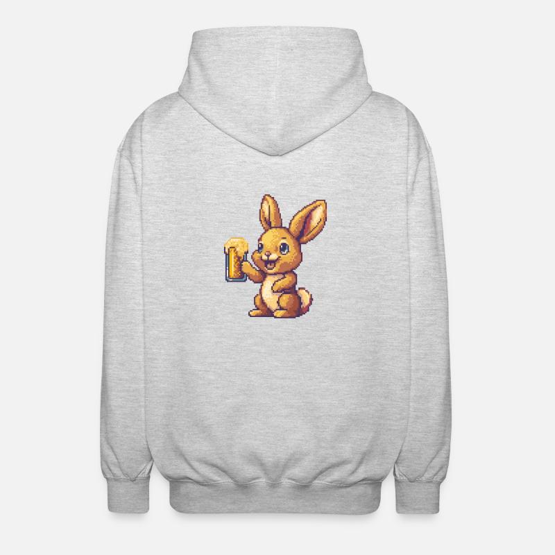 Hase Pixel Bier - Unisex Kapuzenjacke - Hellgrau meliert