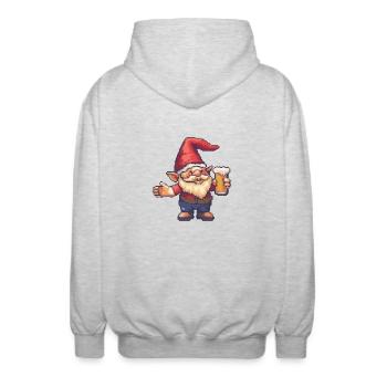 Gartenzwerg Pixel Bier - Unisex Kapuzenjacke - Hellgrau meliert - Hinten - AI Model Male 185 light (185cm)