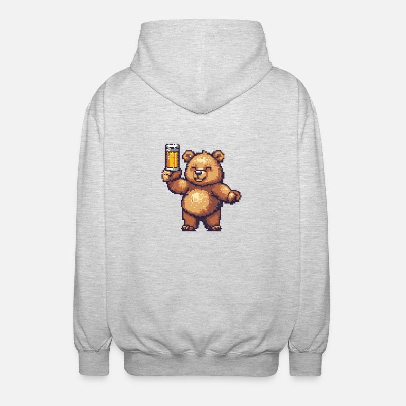 Bär Pixel Bier - Unisex Kapuzenjacke - Hellgrau meliert