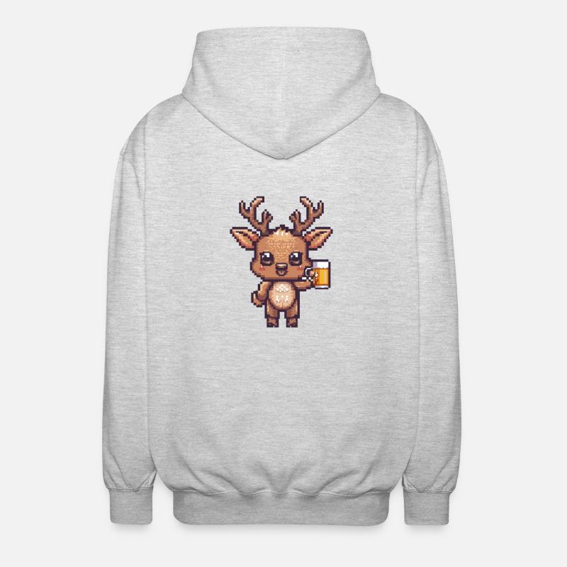 Hirsch Pixel Bier - Unisex Kapuzenjacke - Hellgrau meliert