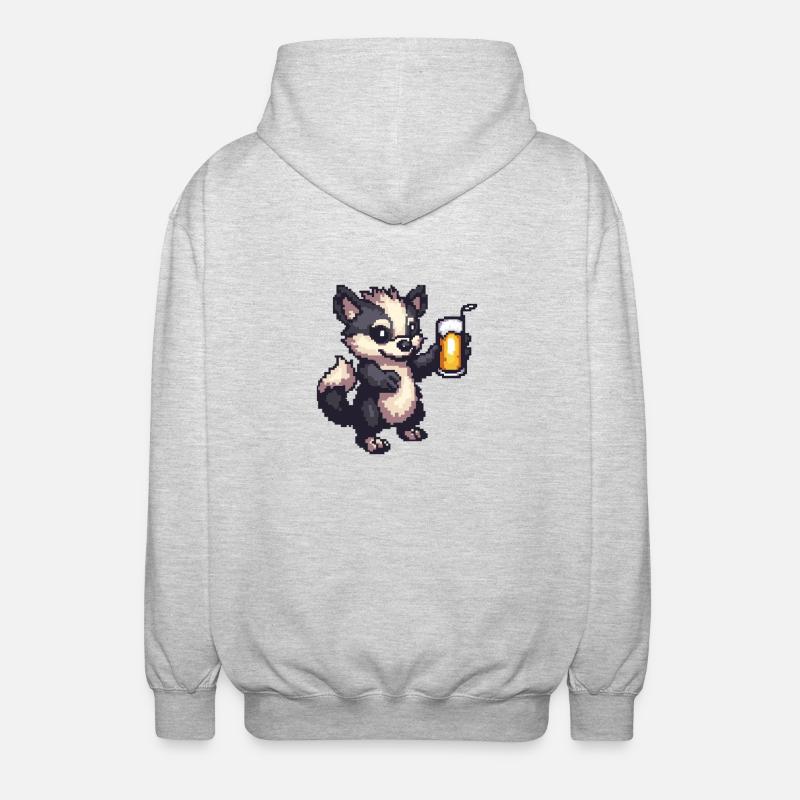 Stinktier Pixel Bier - Unisex Kapuzenjacke - Hellgrau meliert