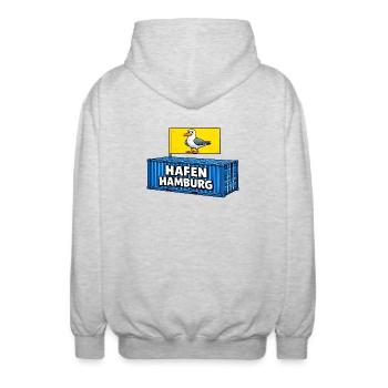 Hafen Hamburg Cartoon Container - Unisex Kapuzenjacke - Hellgrau meliert - Hinten - AI Model Male 185 light (185cm)