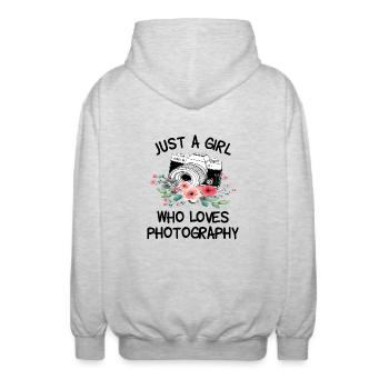 Just a girl who loves photography - Unisex Kapuzenjacke - Hellgrau meliert - Hinten - AI Model Male 185 light (185cm)
