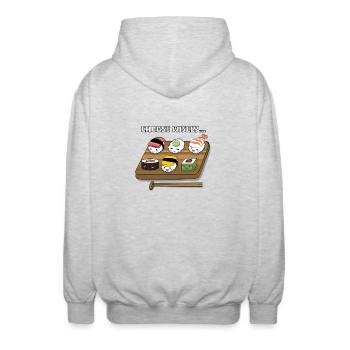 Sushi Auswahl - Unisex Kapuzenjacke - Hellgrau meliert - Hinten - AI Model Male 185 light (185cm)