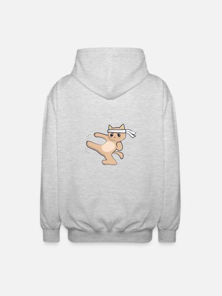 Karate Katze / Kampfkunst - Unisex Kapuzenjacke - Hellgrau meliert