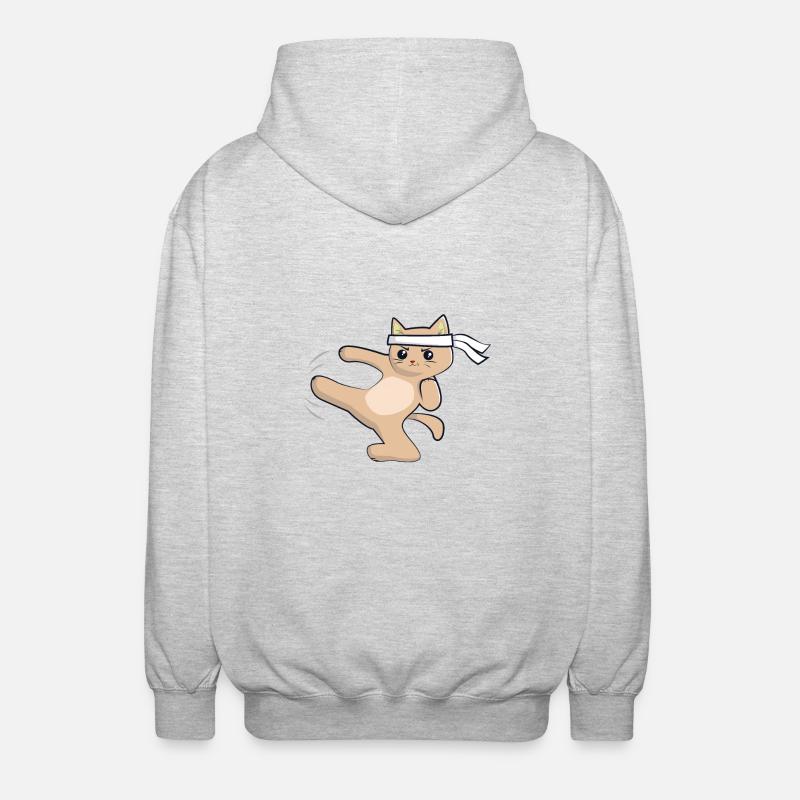 Karate Katze / Kampfkunst - Unisex Kapuzenjacke - Hellgrau meliert