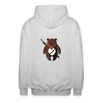 süßer Bär mit Speer - Unisex Kapuzenjacke - Hellgrau meliert - Hinten - AI Model Male 185 light (185cm)