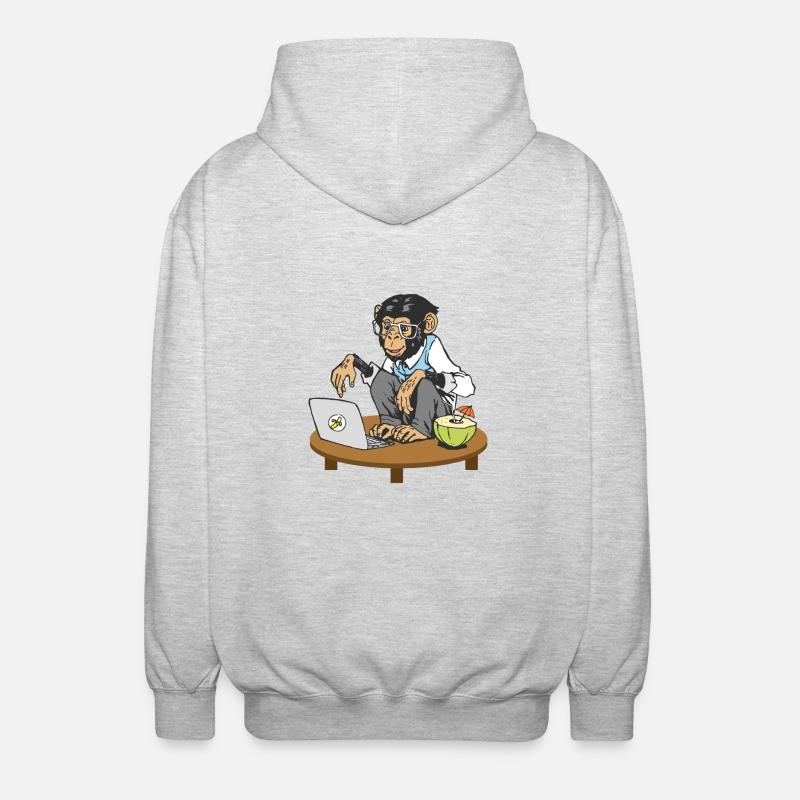 Affe vor Laptop - Unisex Kapuzenjacke - Hellgrau meliert