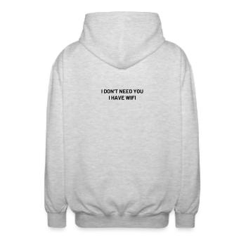 Ich brauche dich nicht ich hab WIFI - Unisex Kapuzenjacke - Hellgrau meliert - Hinten - AI Model Male 185 light (185cm)